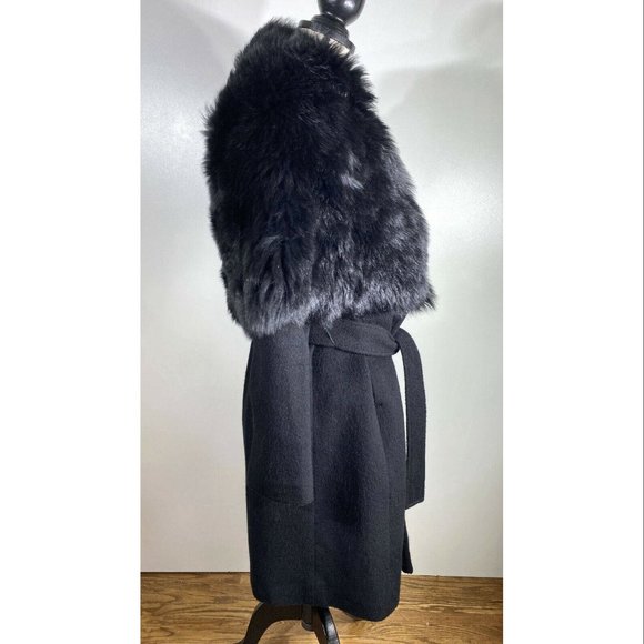 Fleurette Women's Black Oversize Dyed Fox Fur-collar Wool Wrap Coat O/S - Picture 6 of 9